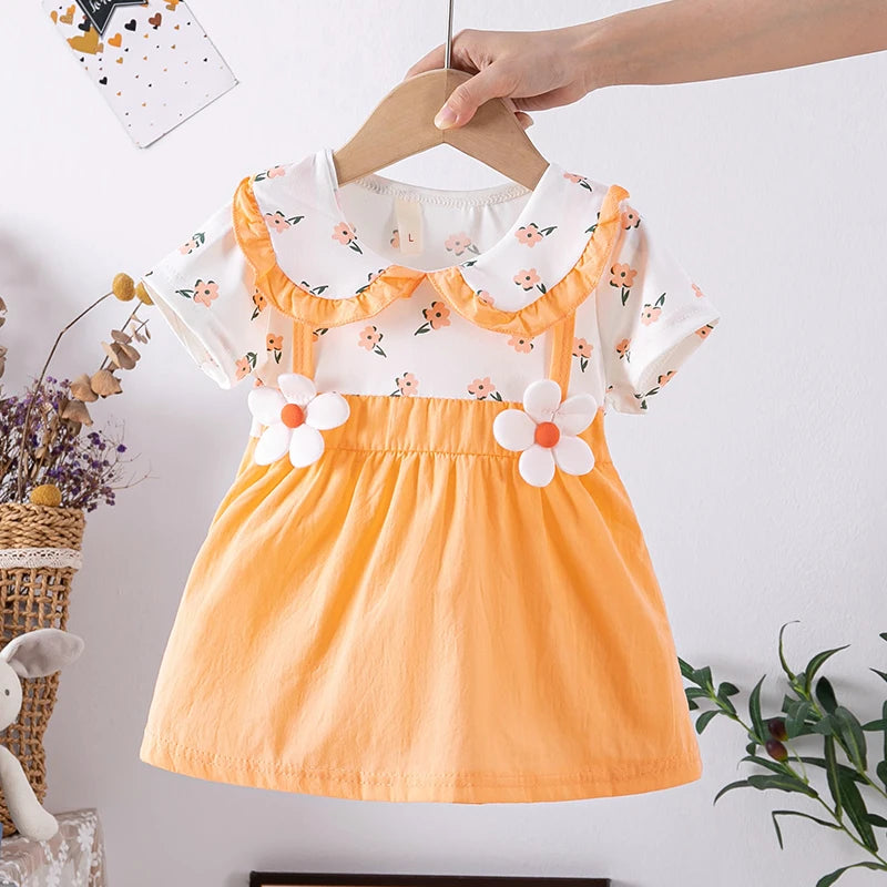 Summer Girls Baby Dresses Short Sleeve Floral Princess Dress Kids Children Outfit 0-3 Years Old