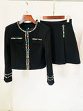 HIGH STREET Newest Fashion 2024  Designer Suit Set Women's Colors Rhinestone Diamonds Beaded Jacket Mini Skirt Set 2pcs