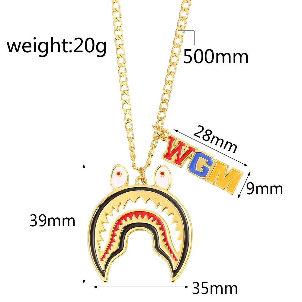 قلادة على شكل سمكة قرش كبيرة من الهيب هوب للرجال، قلادة على شكل سلسلة حروف WGM العصرية، هدية مجوهرات مغني الراب