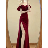 Red Sexy Backless High Waist Split Ruffles Package Hip Dress Elegant Off Shoulder Party Evening Dresses Women 2025 Summer Dress
