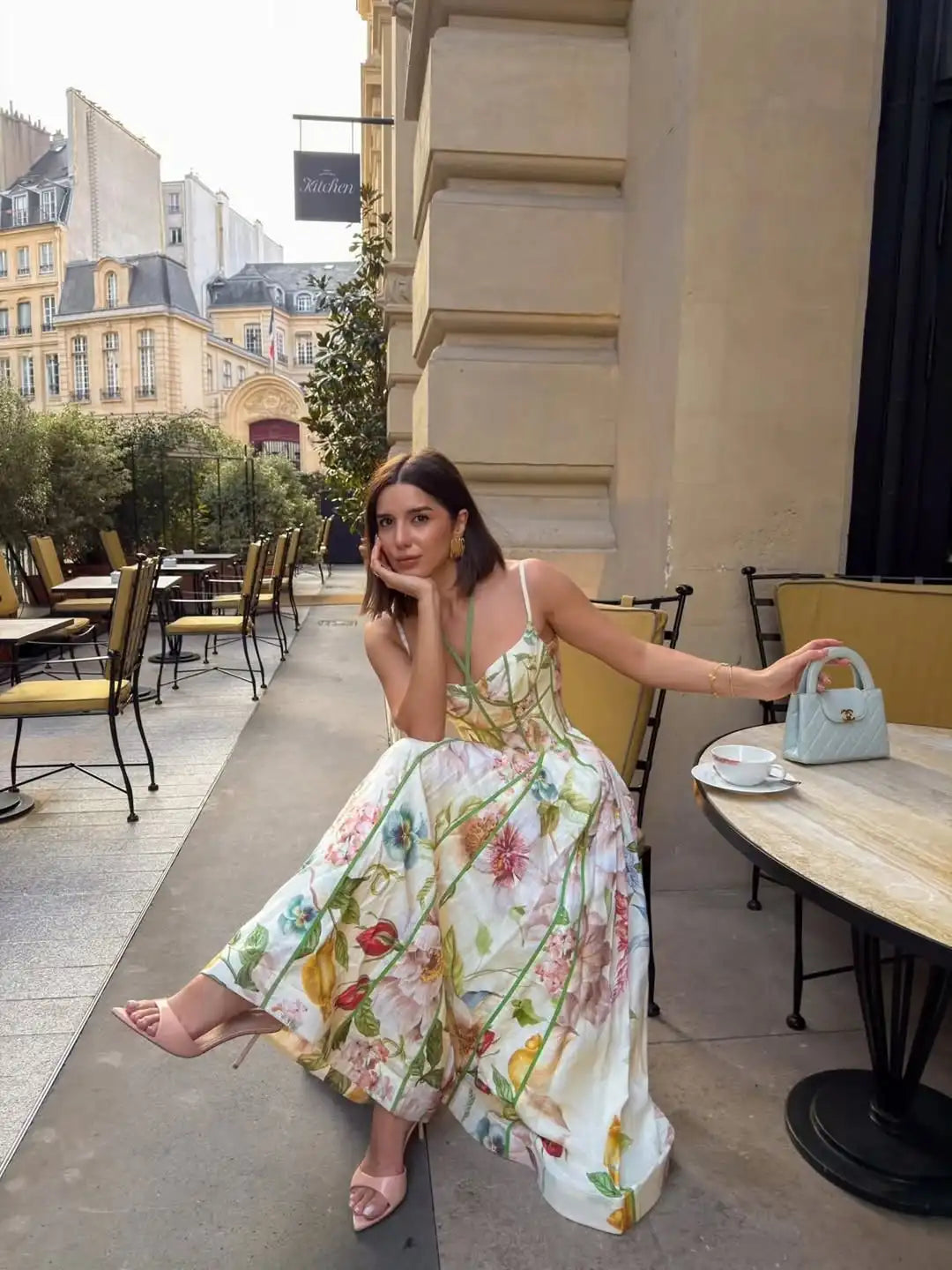 Chic Printed Sleeveless Halter Women's Vestidos Elegant Waist-cinching A-line Maxi Dresses 2026 Summer Lady Vacation Streetwear