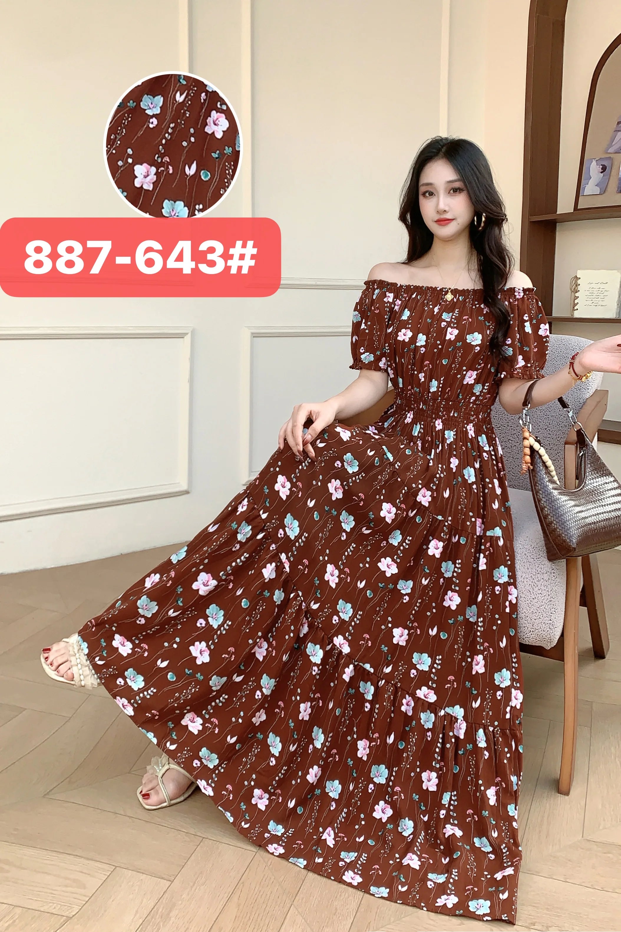 THHONE Summer Dress Women Cotton Linen Floral Vintage Oversized Korean Vestido Feminino Print Robe Off-Shoulder Casual Dresses