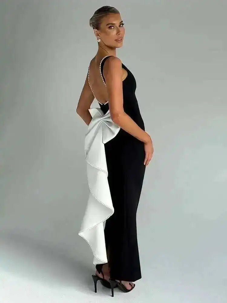 Townlike Pearl Bow Backless Nightclub Sexy Party Dress Women 2025 Spring Summer Dress Maxi Long Slim Bodycon Dresses