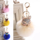 1PC Crystal Faux Fox Fur Keychain Fox Fur Head Pompoms Plush Ball Keychain Rhinestone Key Ring Trinket Women Bag Pendant Decor