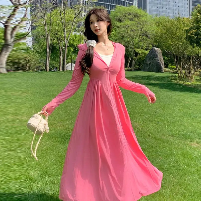 Long sunscreen clothes women's 2026 summer new dress UV protection full body sunscreen clothes ice silk long dress blouse