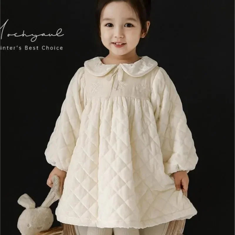 Fashion Baby Girls Winter Dress Cotton Padded Velvet Warm Birthday Princess Dresses Elegant Girl Kids Children Clothes Vestidos