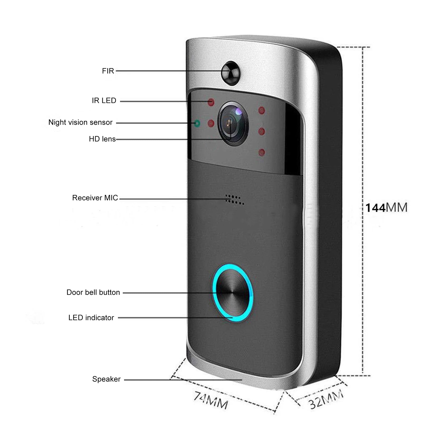 V5 Wireless Smart Doorbell Night Vision 720P HD Voice Intercom Doorbells PIR Detection Motion Sensing Security Protection Device