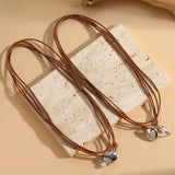 Ethnic Style Vintage Round Pendant Necklace for Women Bohemian Style Beaded Leather Cord Party Birthday Jewelry Gifts for Wife