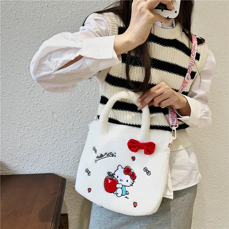 Hello Kitty Cute Bag Women Plush Shoulder Bag Kuromi Cinnamoroll Melody Purses Handbags Sanrio Kawaii Mini Kids CartoonBag Gifts