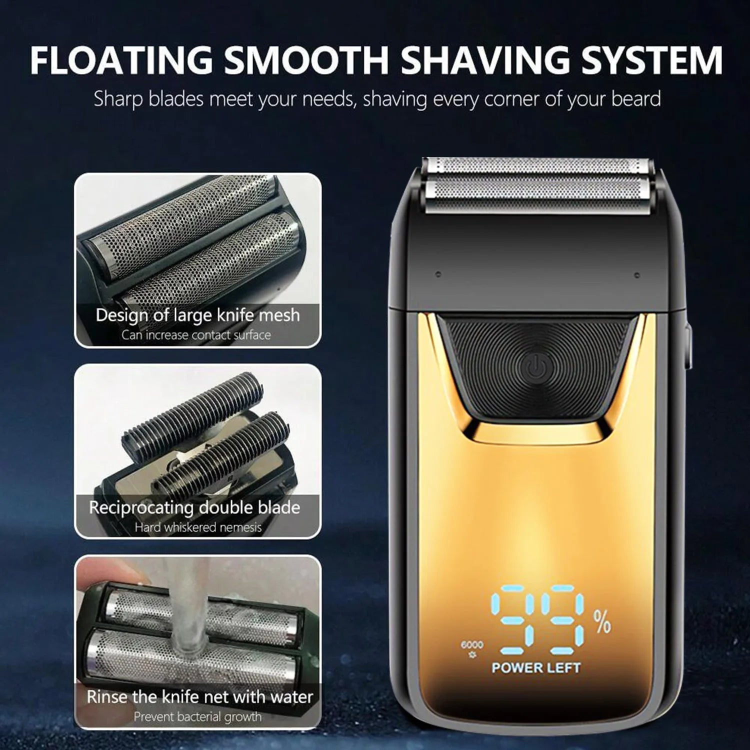 Electric Shaver Face Hair Shaver Dry and Wet Dual Use Removable Fast Charging Portable Razor Beard Shaver, 3D Floating Trimmer H