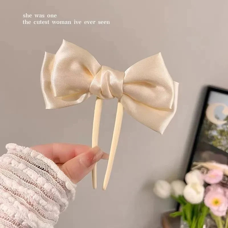 New Sweet Bow U-Shaped Hair Pin Cute Bun Simple Back Head Updo Pin Modern Hair Clasp Hair Accessories for Women