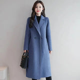 Women Winter Overcoat Turn-down Collar Long Sleeves Double Buttons Solid Color Loose Thermal Cardigan Midi Length Women Coat