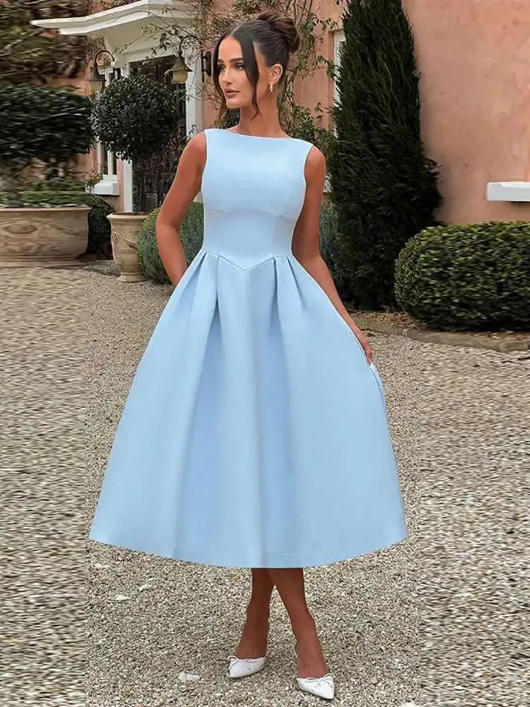 Townlike Pleated Waist Wrap A-line Dress Women Elegant Midi Long 2024 Summer Dress Backless Nightclub Sexy Party Dresses