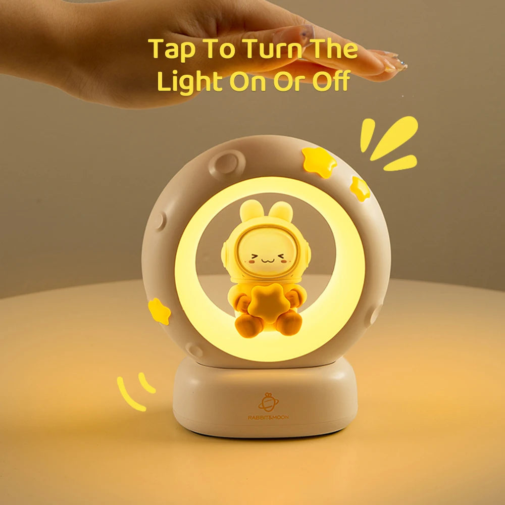 3 Style Moon Night Light Cute Animal Cartoon Rabbit Panda Cat Lamps Pat Control USB Rechargeable Warm Bedroom Decoration Soft