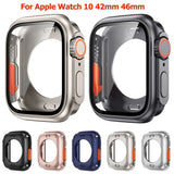 Screen Protector Cover for Apple Watch 44mm 45mm 46mm 42mm Hard PC Front Rear Bumper Case for Iwatch 10 9 8 7 6 Change To Ultra