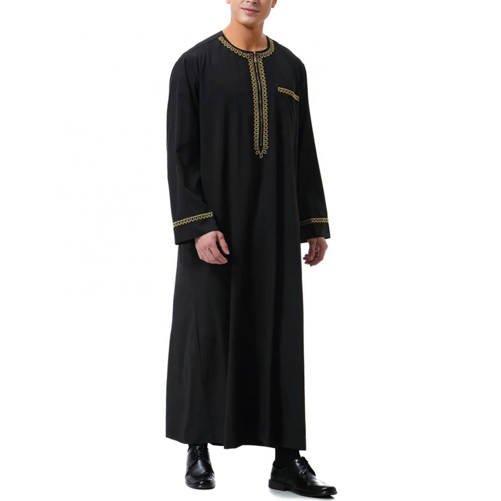 Muslim Fashion Men Jubba Thobes Arabic Pakistan Dubai Kaftan Abaya Robes Islamic Clothing Saudi Arabia Black Long Blouse Dress