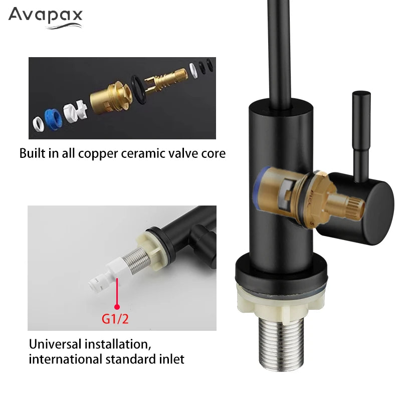 Avapax 1/4"Kitchen Faucet Water Purifier Tap Drinking Water Tap Single Cold Water Sink Faucet Stainless Steel Filter Faucet