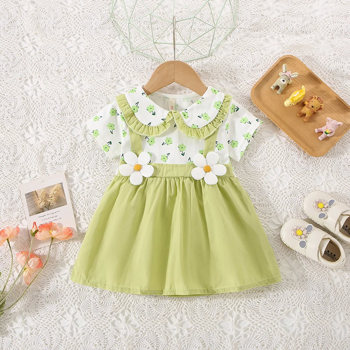 Baby Dresses Summer New Short Sleeve Flower Printed Children Clothes Strap Short Sleeve Sweet Style