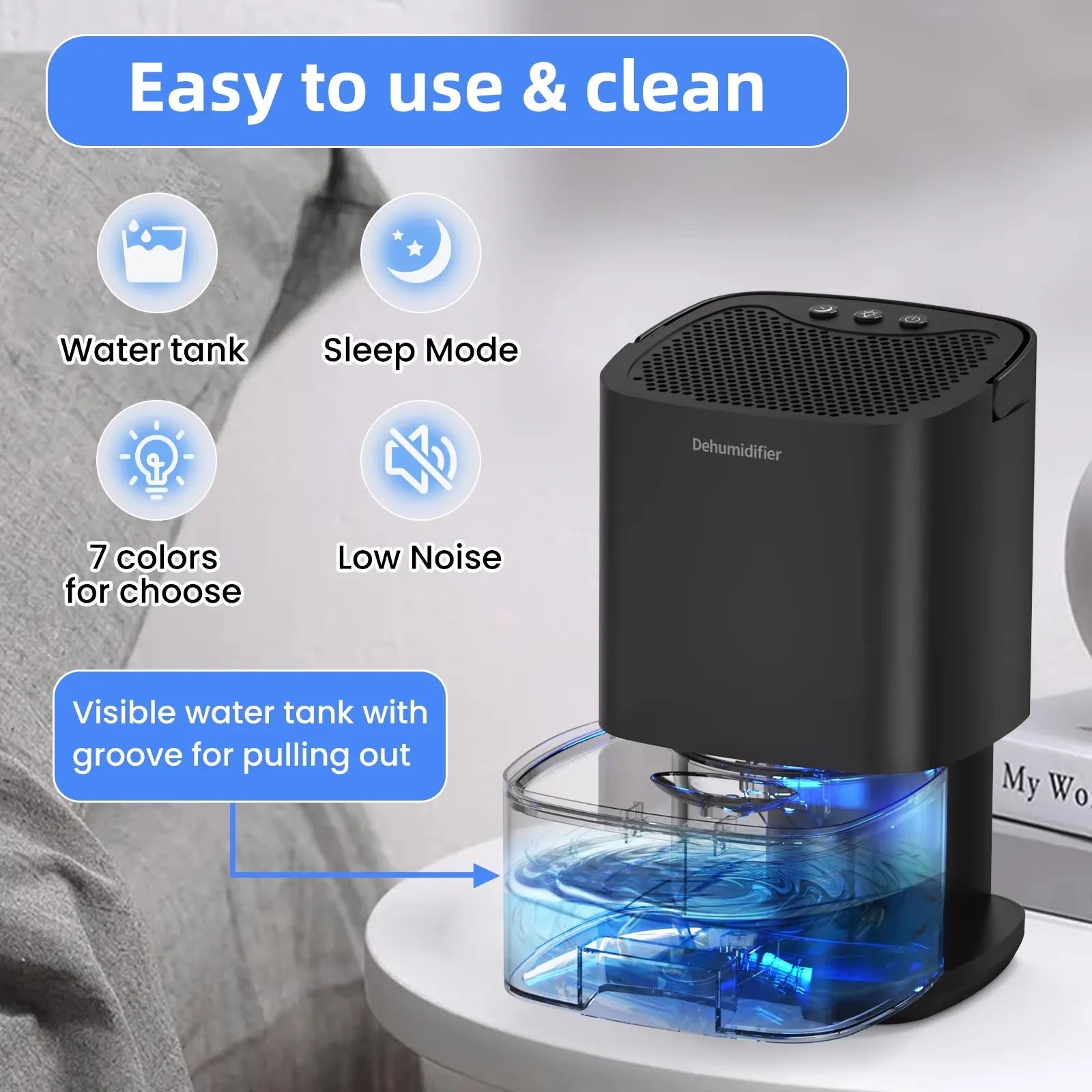 Smart Air Purifier Portable Dehumidifier Home Office and RV Eliminate Damp Mold and Moisture Easy To Use and Energy Efficient