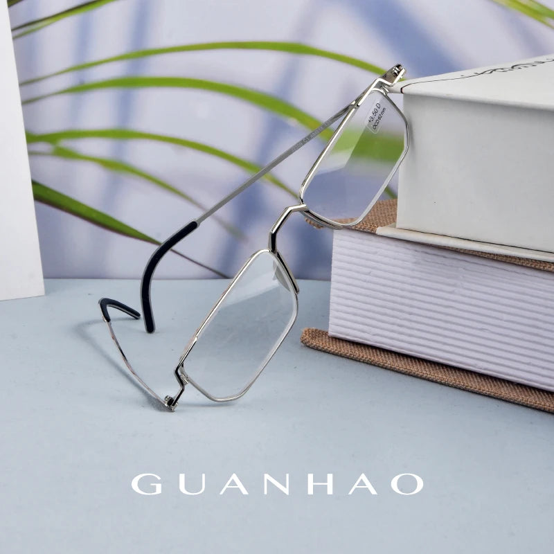 Guanhao Portable Reading Glasses Men's Fashionable Business Glasses Transparent Optical Lightweight Mini Box Presbyopic Glasses