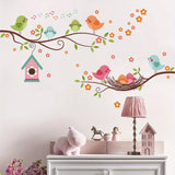 Cartoon Cute Bird Family Branch Flower Animal Wall Stickers Removable for Bedroom Living Room Foyer Decoration Wall Decals