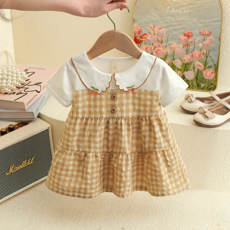 Baby Dresses Summer Plaid Short Sleeve Girls Dresses Cute Casual Baby Girl Clothes