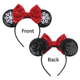 Christmas Disney Mickey Mouse Headbands Sequin Ear Headband Sequin Snowflake Bow for Adults Women Party Hairbands Girls Kids Gif