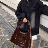 New Brand Rivet Decor Design Vintage Shoulder Bag Punk Handbag Coffee Underarm Bag High Capacity Luxury Design Lady Tote Bag