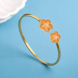 Gold Plated Stainless Steel Creative Five Leaf Flower Opening Adjustable Bangle For Female Daily Party Delicate Jewelry Clover