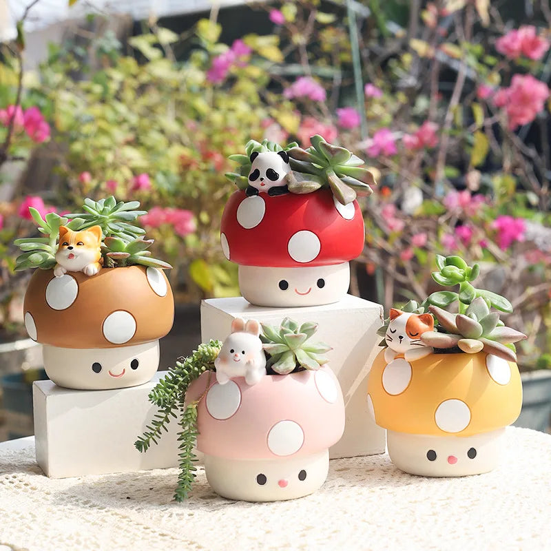 Creative Mushroom Succulents Plant Pot, Cute Animal Flower Pots, Decorative Planter Containers Home Desktop Office Decor