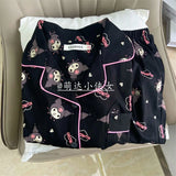 Sanrio Black Kuromi Hello Kitty Pink Pijamas Set Y2k Women's Casual Loose Summer 2 Pcs Pyjamas Suit Home Clothing