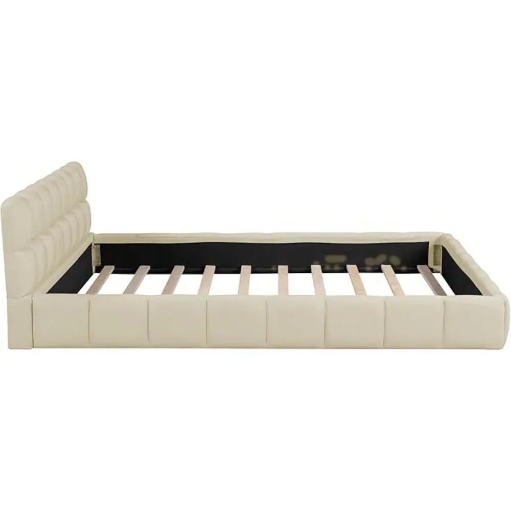 Upholstered Bed Frame, Headboard with Wingback, Linen Low Platform Bed, No Mattress Spring Required, Platform Bed Frame