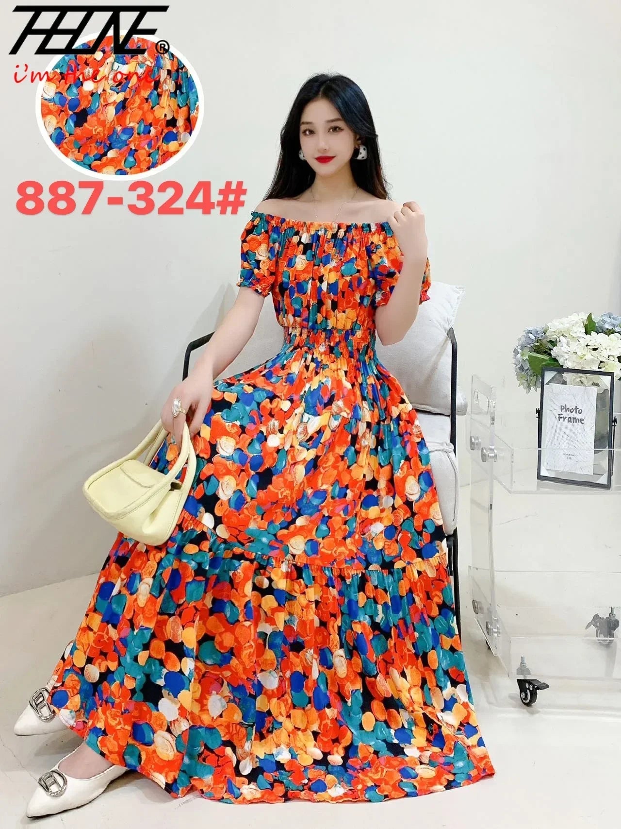 THHONE Summer Dress Women Cotton Linen Floral Vintage Oversized Korean Vestido Feminino Print Robe Off-Shoulder Casual Dresses