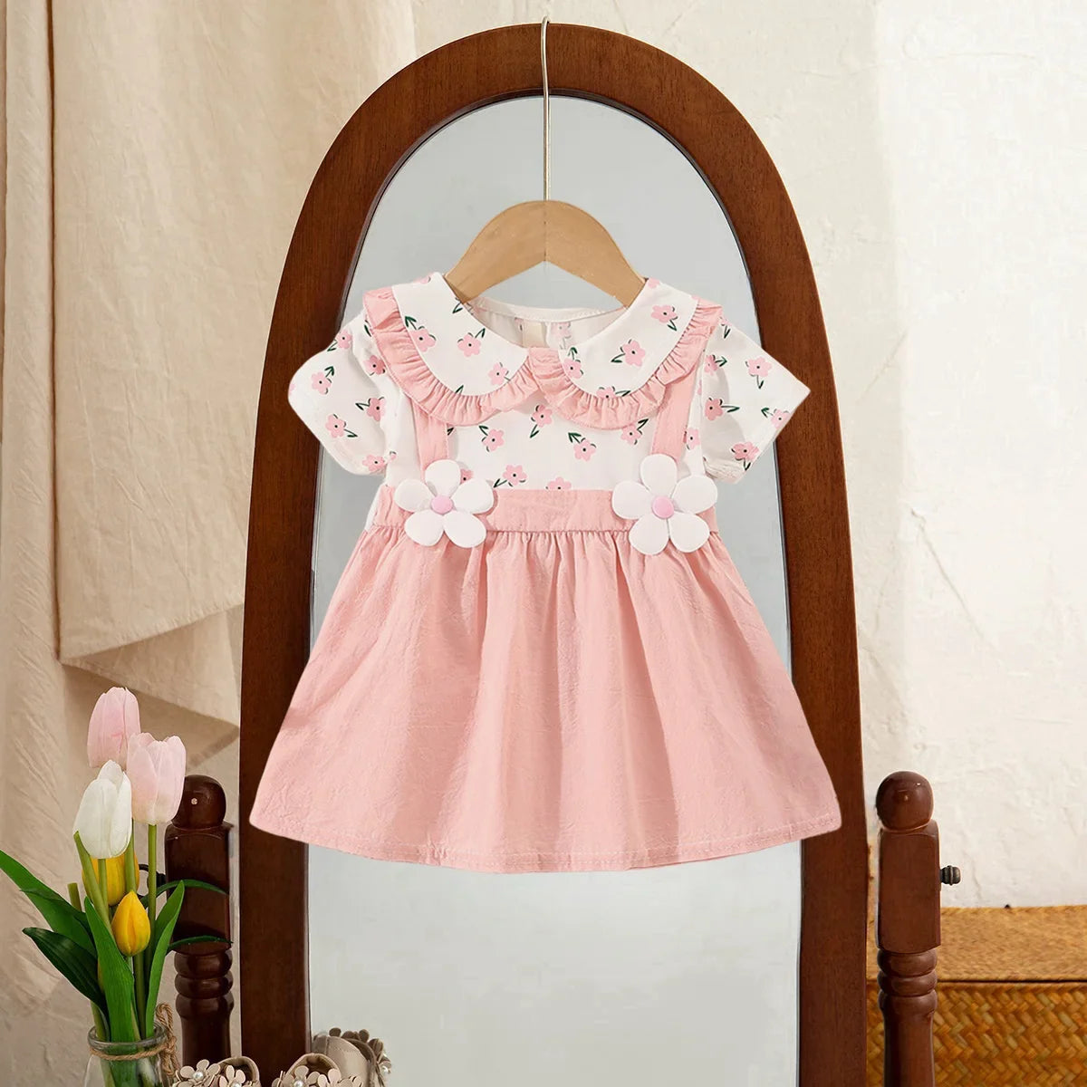 Baby Girl Dresses Summer Flower Short Sleeve Girls Dresses Cute Lapel Girls Dresses Baby Girl Clothes