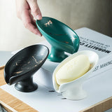 Ceramic Leaf Shape Soap Box Drain Soap Dish Bathroom Shower Soap Holder Sponge Storage Plate Bathroom Supplies