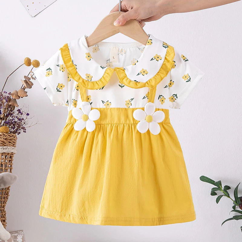 Summer Girls Baby Dresses Short Sleeve Floral Princess Dress Kids Children Outfit 0-3 Years Old