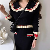 Elegant Women's Fashion Set Korean Style Ins Age-reducing High-end Feel Doll Neck Topbagged Skirt 2-piece Set