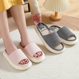 Couples Home Linen Slippers Women Indoor Soft Comfortable Bedroom Slides Men Leisure Non Slip House Shoes Platform Cotton Flats