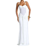 Women Evening Party Long Maxi Dress Elegant Mesh Patchwork Backless Slim Pleated Ribbon Tulip Vestidos OUFY-EYS250732