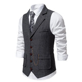 OO11Men's Retro Lapel Single Breasted Suit Vest Herringbone V-neck Vest Men