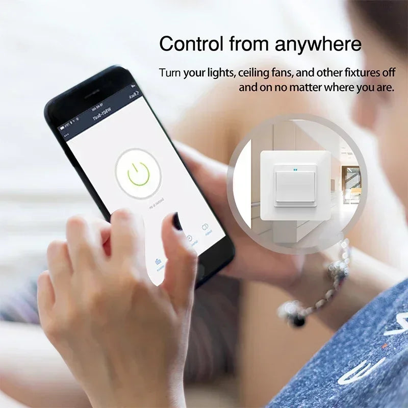 Tuya WiFi Smart Wall Light Switch Outlet, Removable APP Wireless Control Push Button Switch EU UK Wall Socket, Alexa Google Home