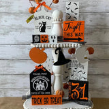 Halloween Sign Wood Table Decoration Farmhouse Tiered Tray Decoration Rustic Decor Accents Wooden Two Tier Tray with Handle