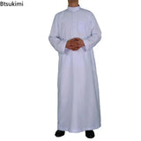 2024 Men's Muslim Fashion Long Sleeve Abayas Saudi Arabic Solid Color Loose Kaftan Modest Robe Men Musulman Costumes Jubba Thobe