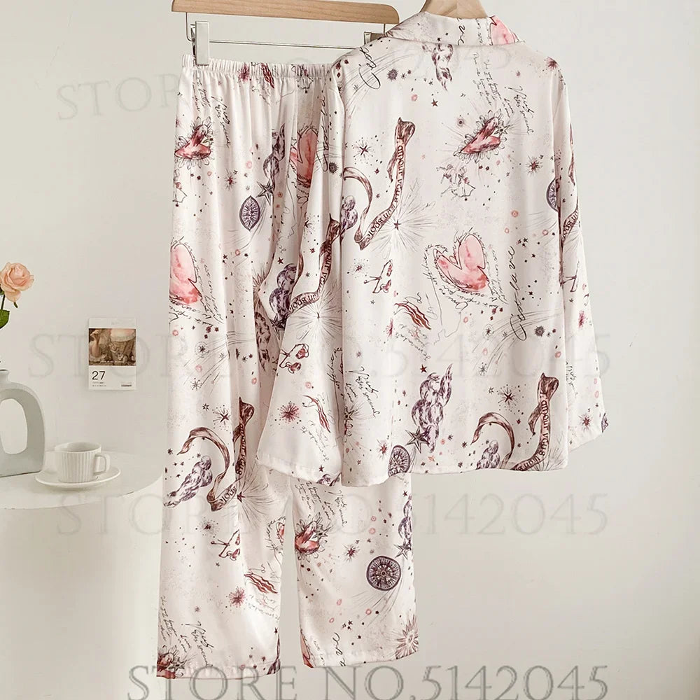 Summer Women's Pajama Sets Short Sleeve Pyjamas Flower Print Home Clothes Sleepwear Soft and Comfortable Loungewear Nightwear