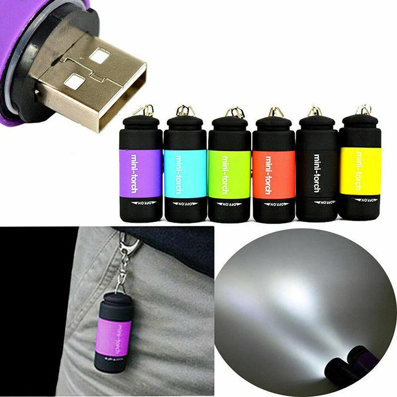 LED Torch Lamp USB Rechargeable Mini Pocket Keychain Keyring for Outdoor Camping Flashlight Waterproof