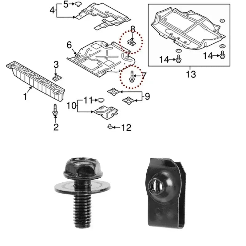 Car Body Bolts & U-nut Clips M6 Engine Cover Undertray Splash Shield Guard Bumper Fender Liner Retainer Fastener Rivet Screws