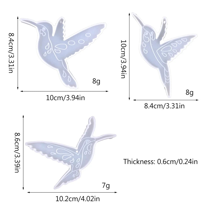 قالب زينة الطيور الطنانة اللامعة المصنوعة من راتنج الإيبوكسي المصنوع من السيليكون لصنع سلسلة مفاتيح ومجوهرات كهدية عيد الحب