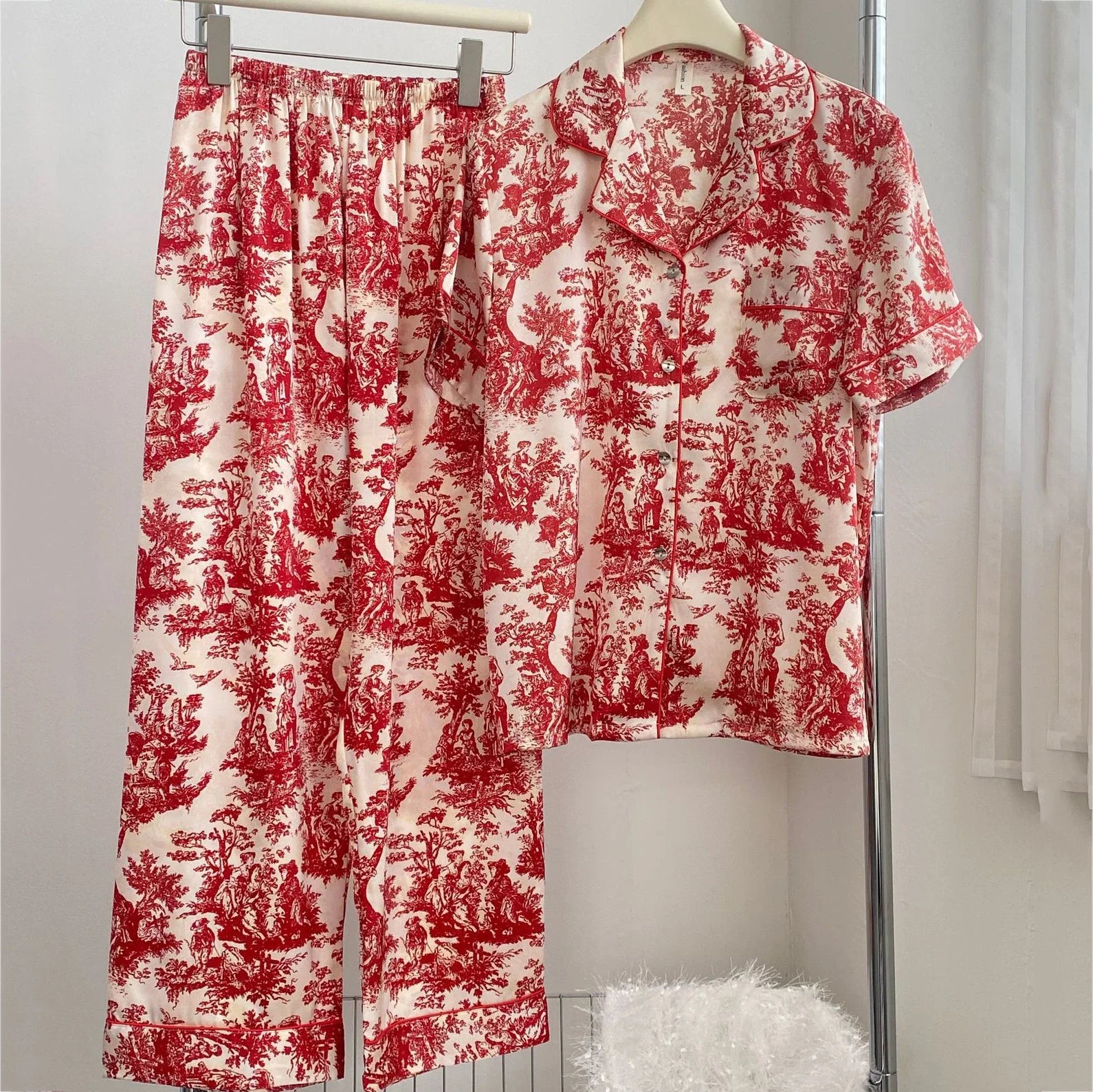 Summer Women's Pajama Sets Short Sleeve Pyjamas Flower Print Home Clothes Sleepwear Soft and Comfortable Loungewear Nightwear