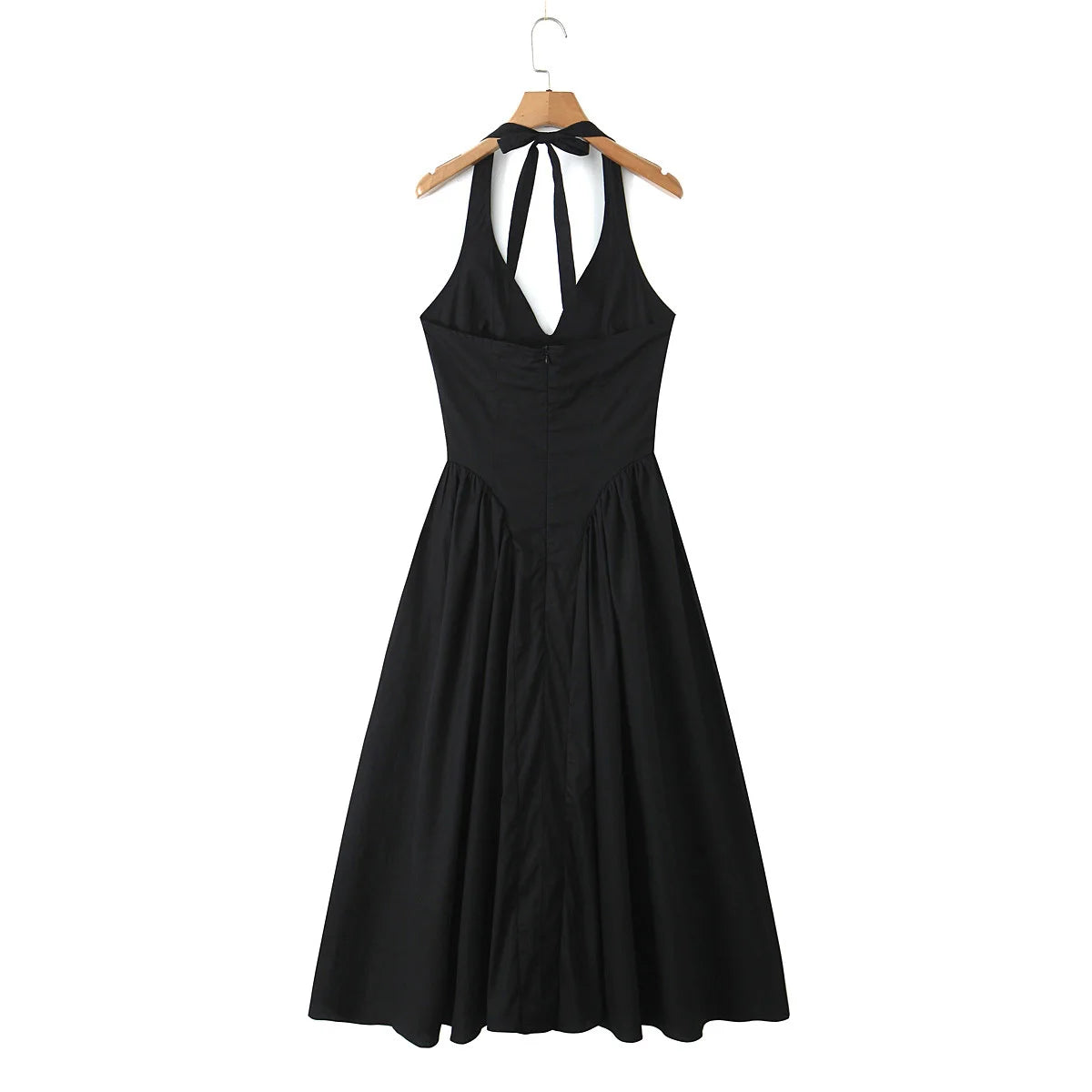 YENKYE Sexy Backless Green Elegant Halter Dress For Women Low Waist A-line Midi Summer Evening Party Dresses Cotton Robe