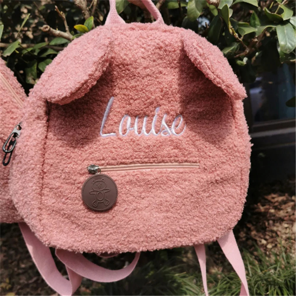 Cute Bear Plush Backpack Embroidered Name Autumn Winter Kids Outdoor Shoulder Bags Custom Personalized Children's Gift Bags